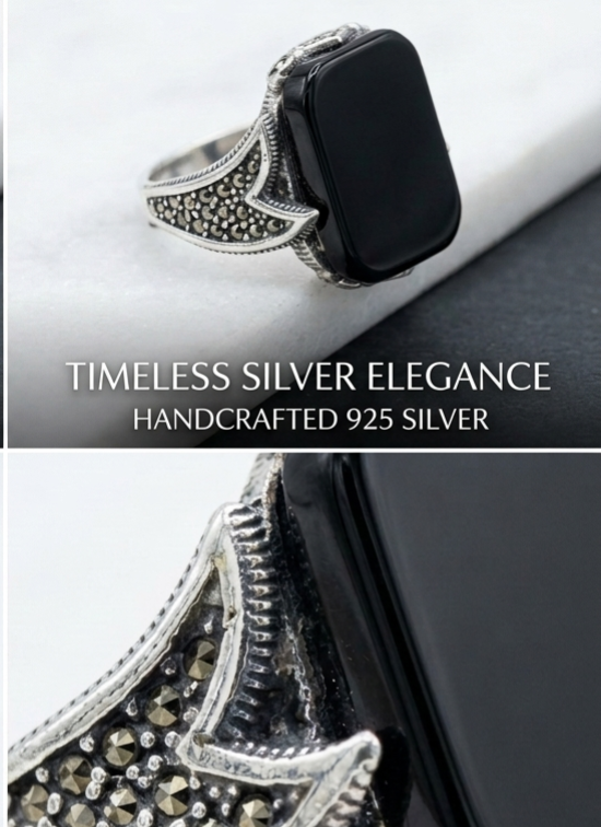 100%natural Black Stone Ring – Premium 925 Silver Ring