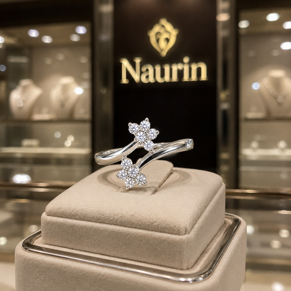 Naurin 925 Silver/ Gold-Plated Floral CZ Ring – Elegant Ring.