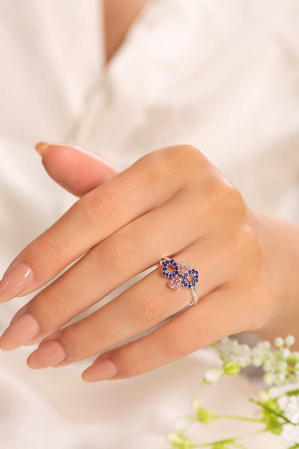 Naurin 925 Sterling Silver Blue RoseRing for Women | Tarnish Resistant