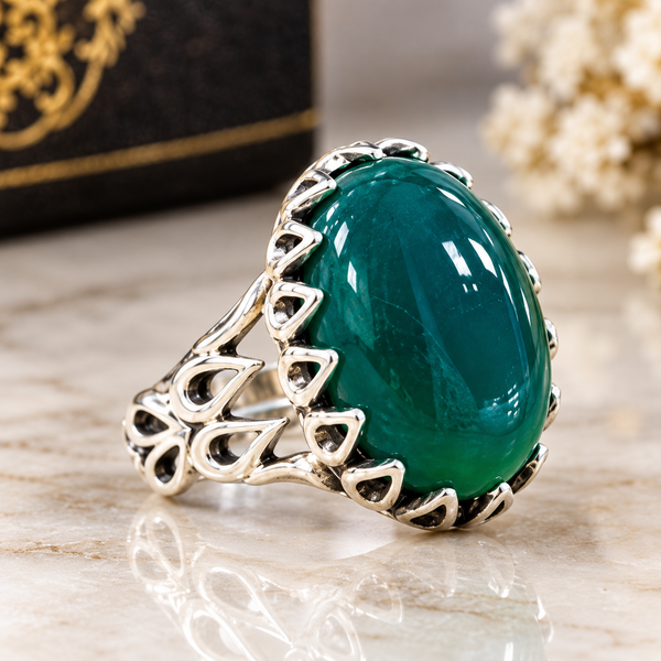 Naurin 925 Silver Green Stone Statement Ring