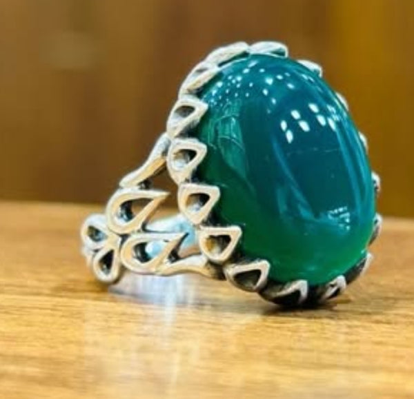 Naurin 925 Silver Green Stone Statement Ring