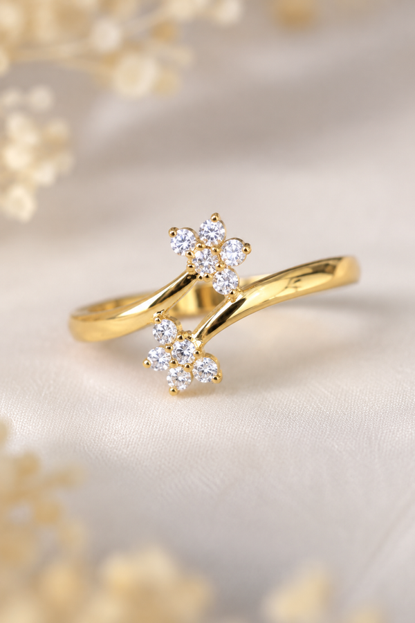 Naurin 925 Silver/ Gold-Plated Floral CZ Ring – Elegant Ring.