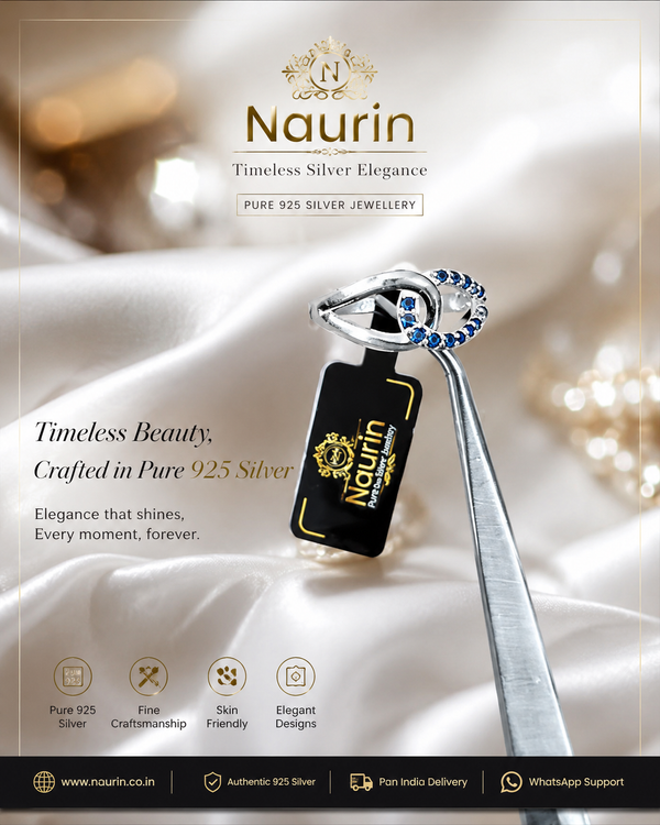 Naurin Blue/white Blossom 925 Silver Ring