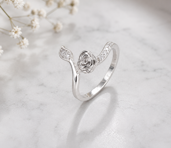 Elegant Blue Sapphire Rose 925 Silver Ring